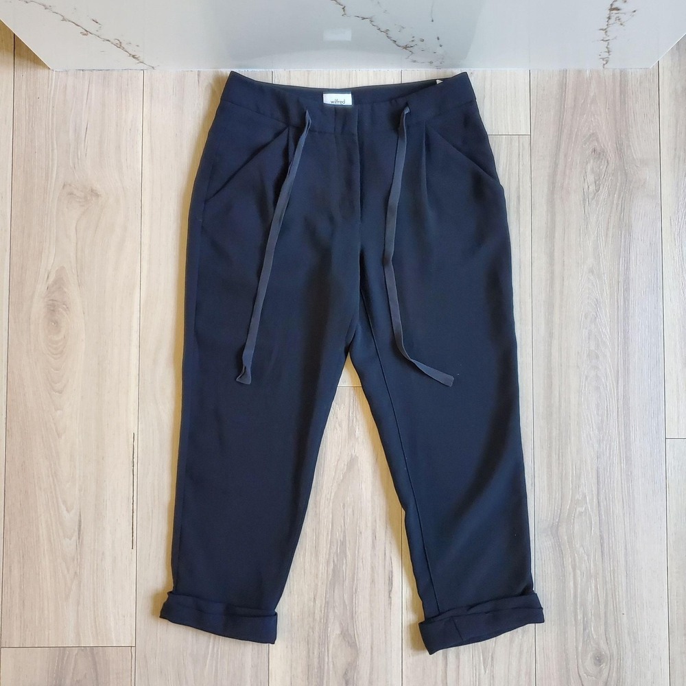 Wilfred Cropped Pants Womens 0 Black Crepe Cuffed Ankle Drawstring Tapered